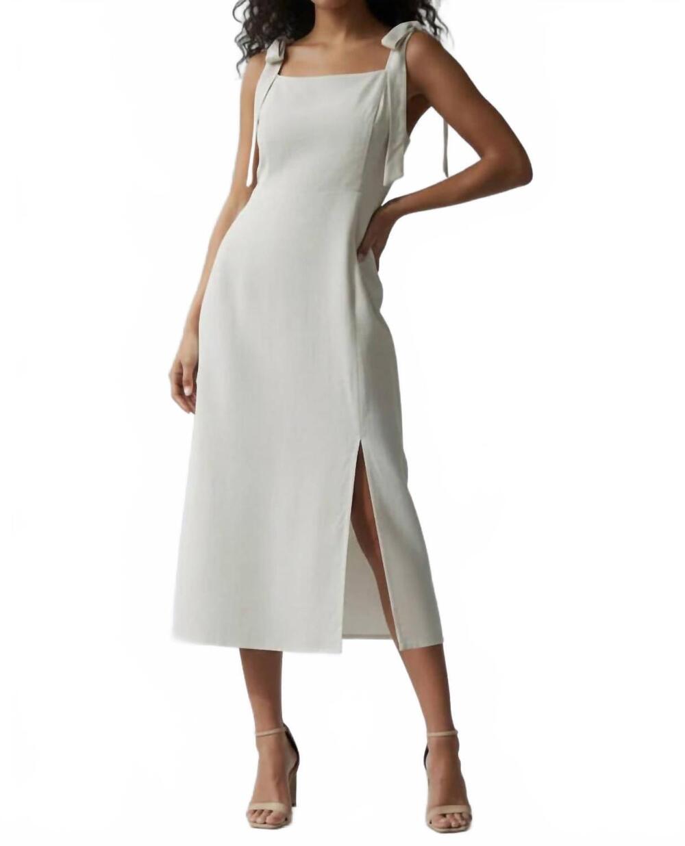 NEW HEM & THREAD presley tie strap slit hem midi dress in oatmeal
